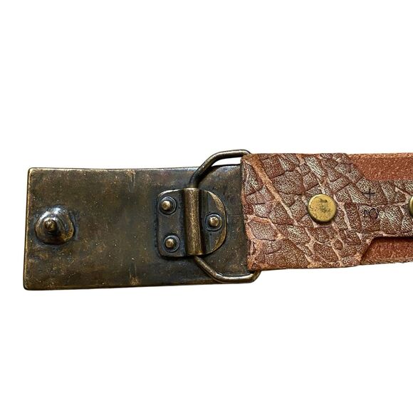 Leather Belt Buckle Women M Brown Leather Mother Of Pearl Boho Gipsy Grunge - Picture 3 of 4